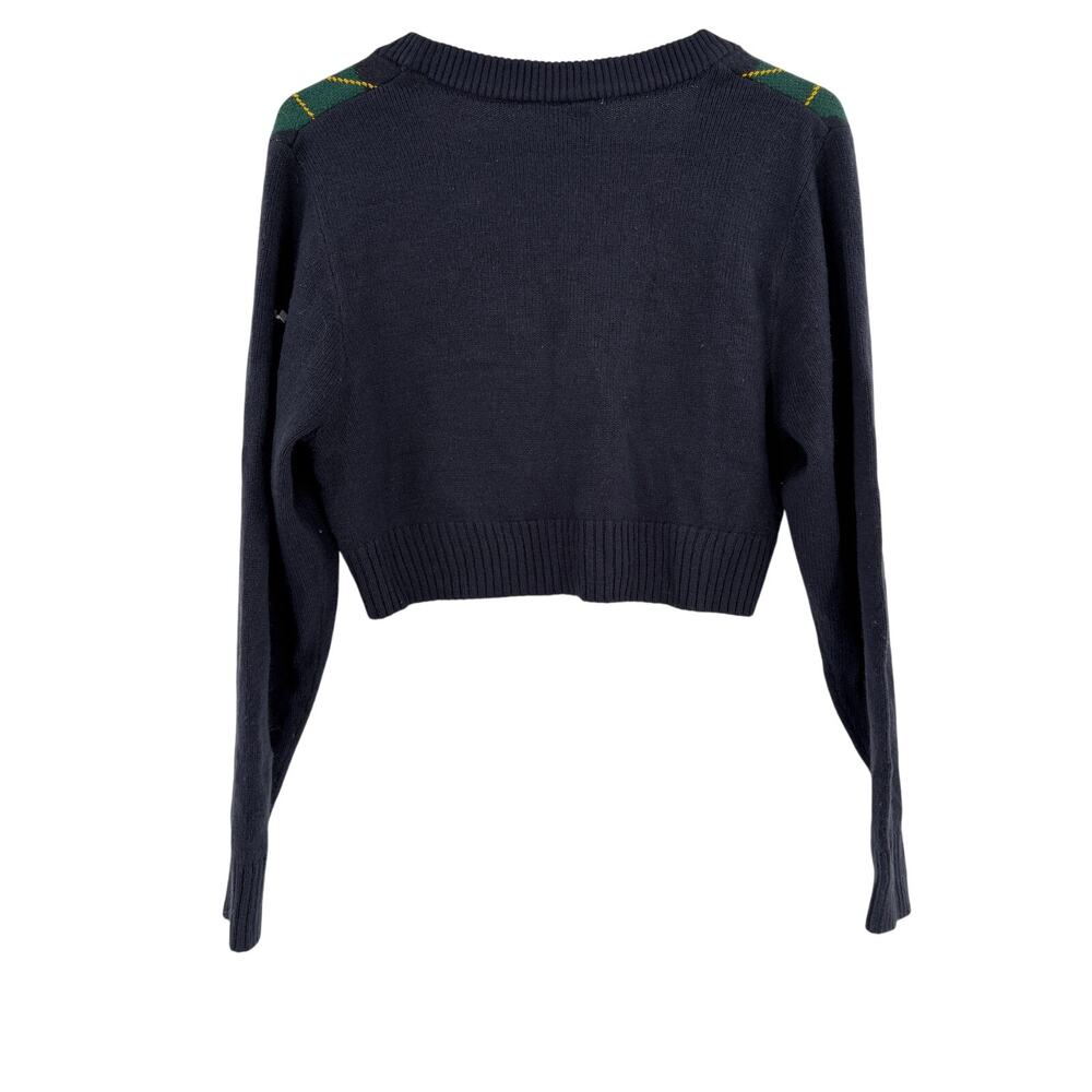 2/$30 DIVIDED by H&M Cardigan Size S Navy Blue Cropped Plaid Green - Picture 6 of 8